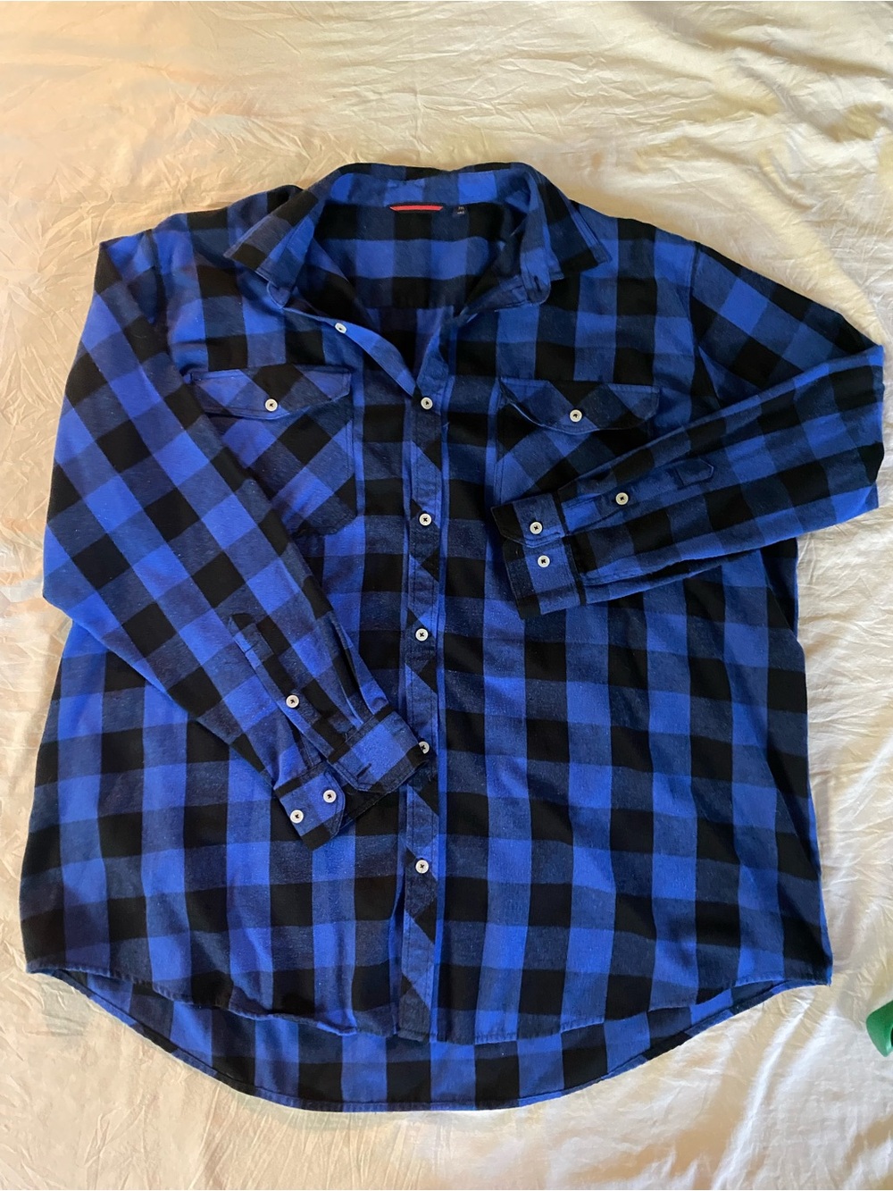 Casual Men's Blue and Black Checked Button-Down Shirt